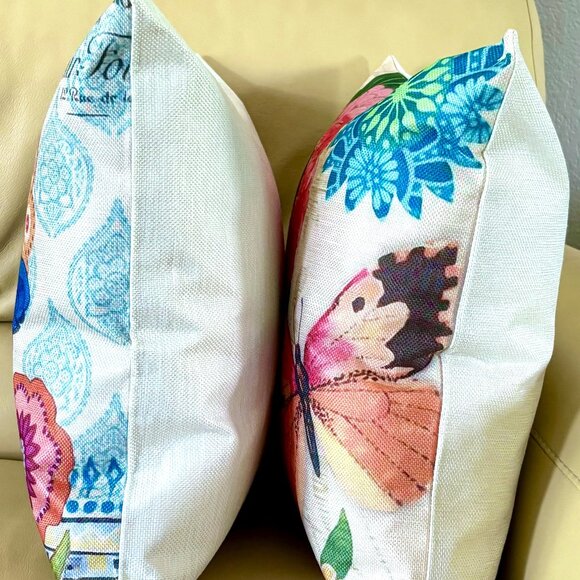 Set/2 Bohemian Garden Boho Butterflies Flowers Linen Blend Throw Pillow Covers - Picture 9 of 9